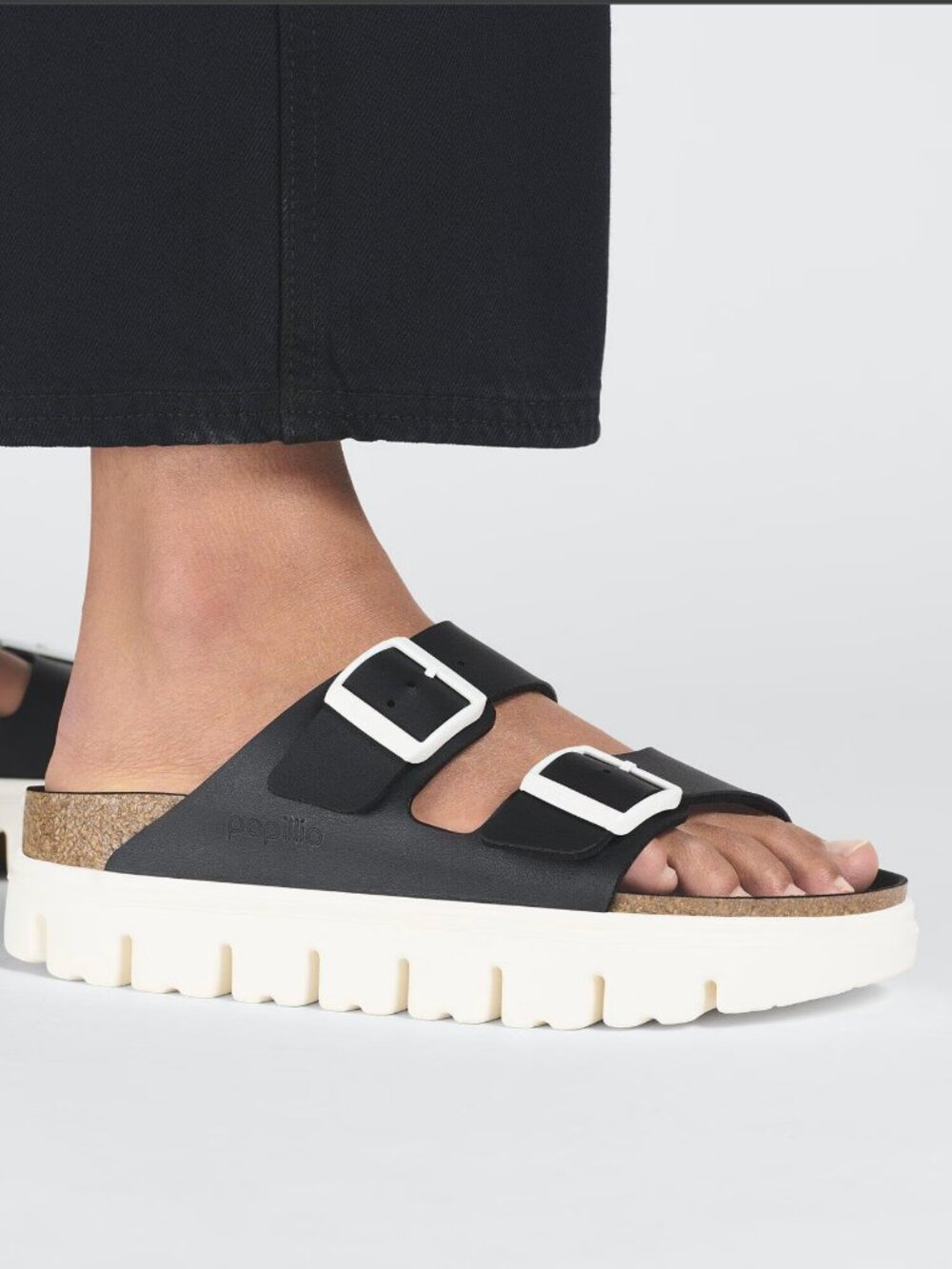 Papillio x Birkenstock Arizona Birko-Flor Sandals Black with White Sole